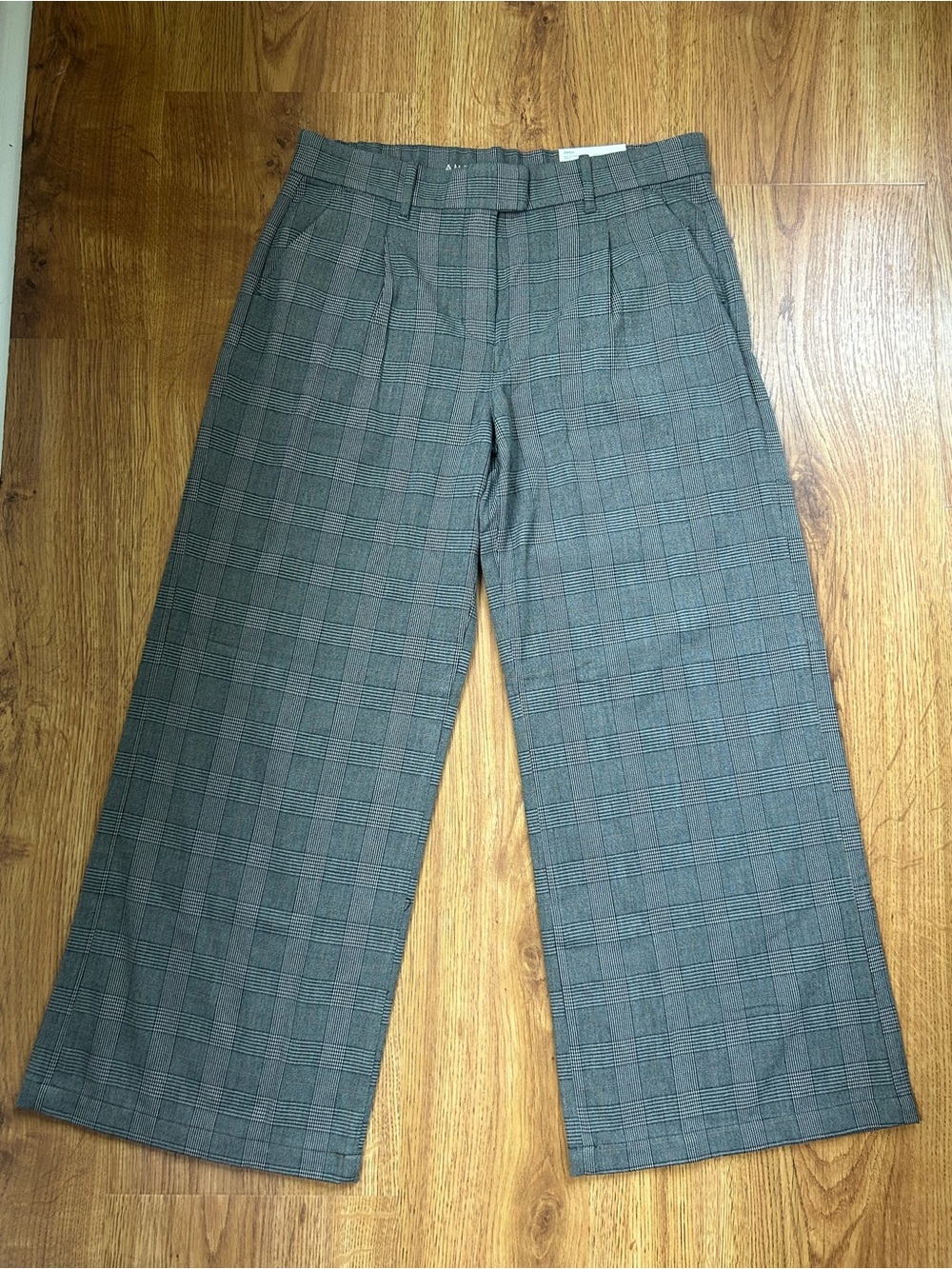 American Eagle Outfitters Gray Plaid Wide-Leg Trousers